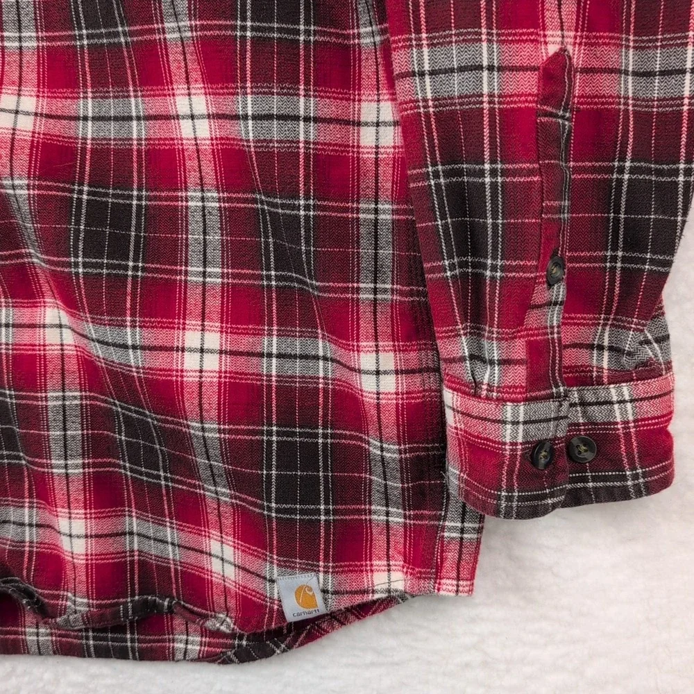 Carhartt‎ Hubbard Plaid Button Up Shirt Men's XL TALL Long Sleeve Red Brown